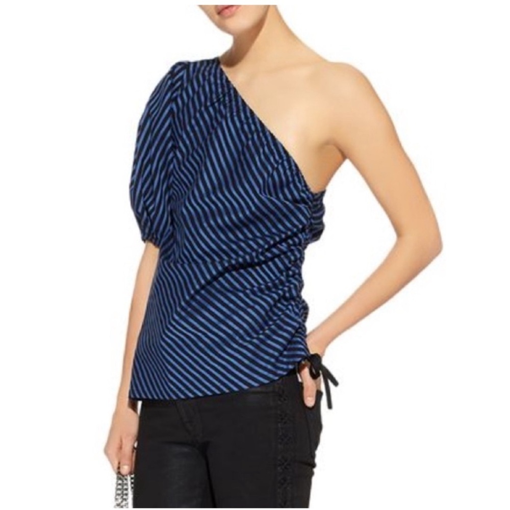Petersyn Abigail One Shoulder Top in Stripes in Blue and Black